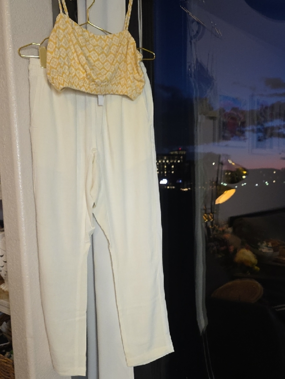 Women's Cream Straight-Leg Pull-On Linen Blend Pants Crop Top Yellow Size Medium